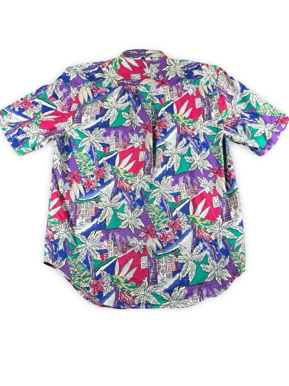 Vintage Cherokee Men's Large Retro Bold Button Up Purple Red Floral City‎